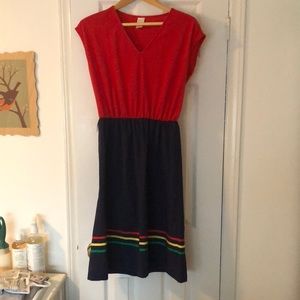 Vintage spring & summer dress with striped skirt